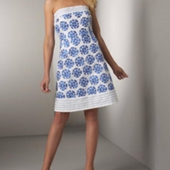 Lilly Pulitzer Blue White Siena Summer Sea Strapless Dress